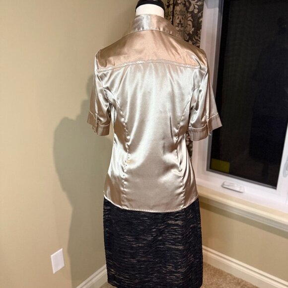 Reitman's blouse gold satin ruching along buttons button up top women's size S - Picture 3 of 5